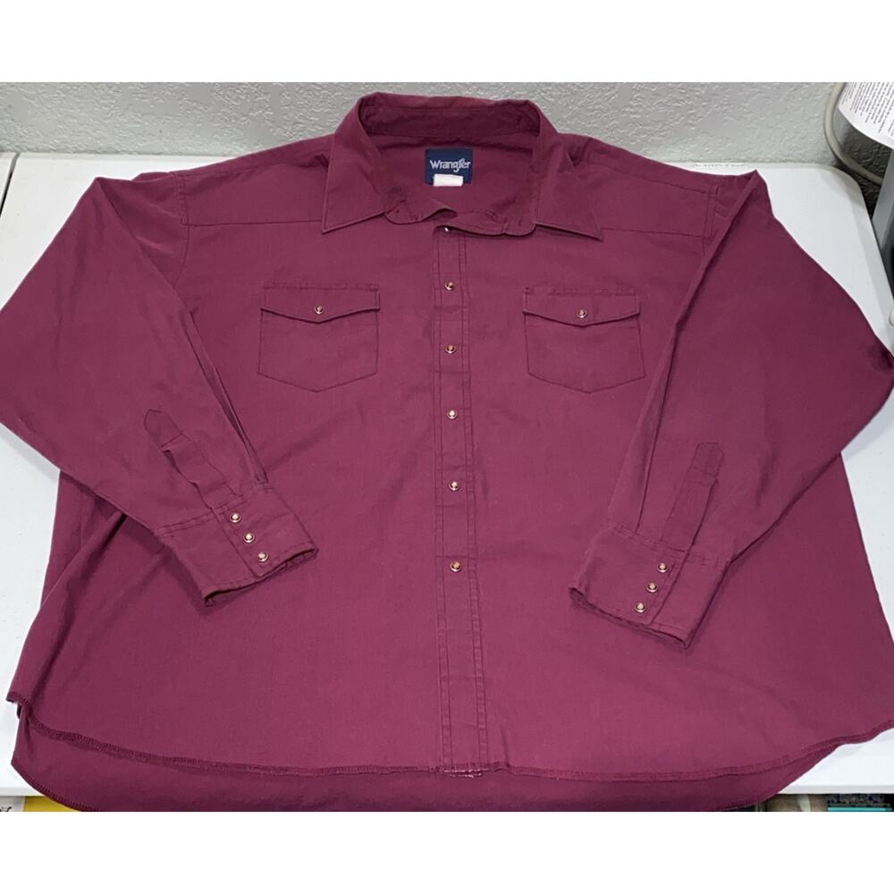 Vintage Wrangler Pearl Snap Western Button Up Shirt Big Tall Mens 3XL Red Maroon